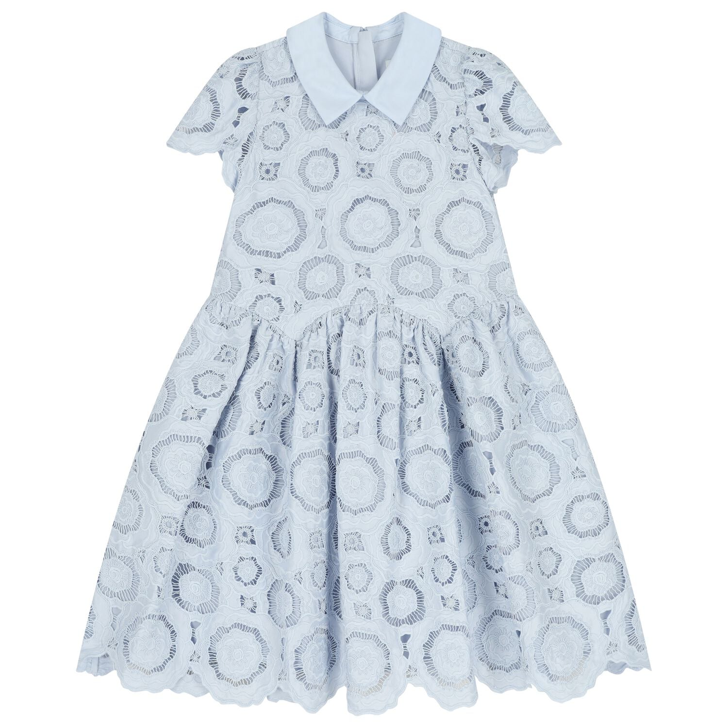 Girls Blue Flower Lace Dress, 1, hi-res