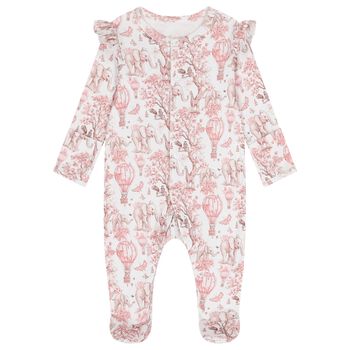 Baby Girls White & Pink Africa Babygrow