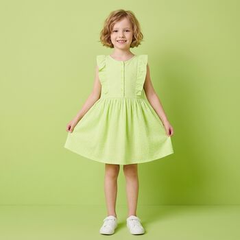 Girls Green & White Gingham Dress