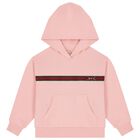 Girls Pink Web Striped Hooded Top, 1, hi-res