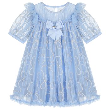 Girls Blue Embellished Tulle Dress