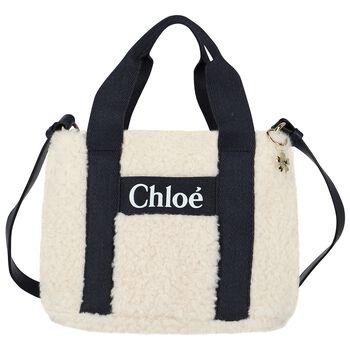 Girls Ivory & Navy Blue Sherpa Fleece Bag