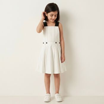 Girls Ivory Pinstripe 2 in 1 Pinafore Dress