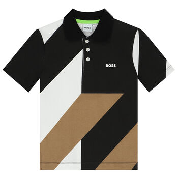 Boys Black, White & Beige Logo Polo Shirt