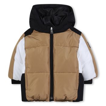 Younger Boys Beige, Black & White Puffer Jacket
