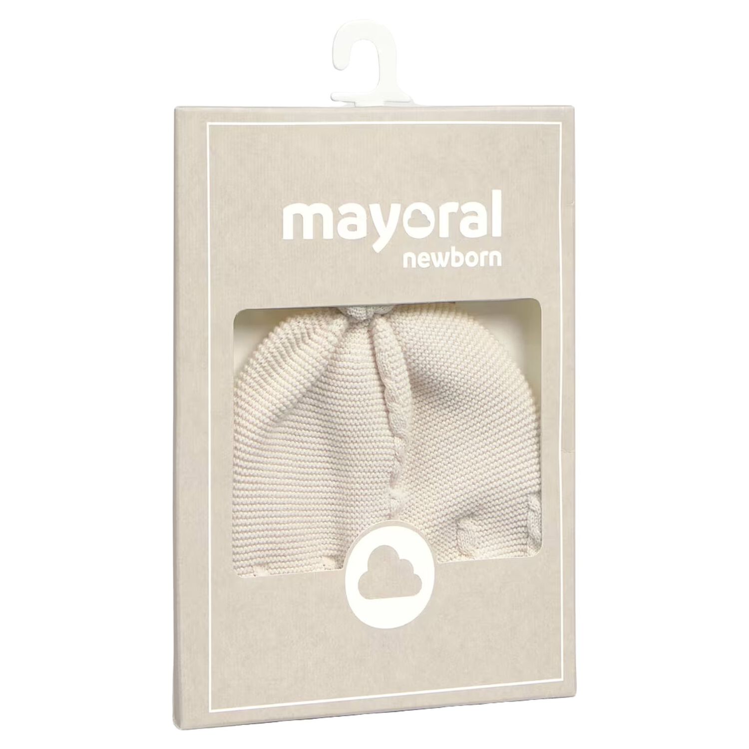 Beige Logo Knitted Baby Hat, 1, hi-res