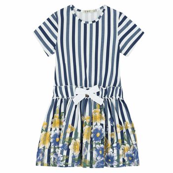 Girls Blue & White Striped Dress