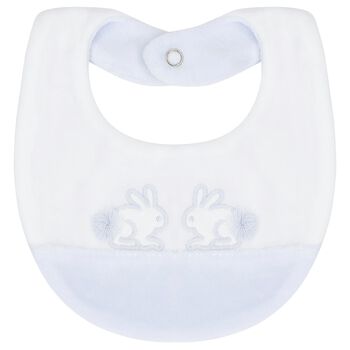 Baby Boys White & Blue Rabbit Bib