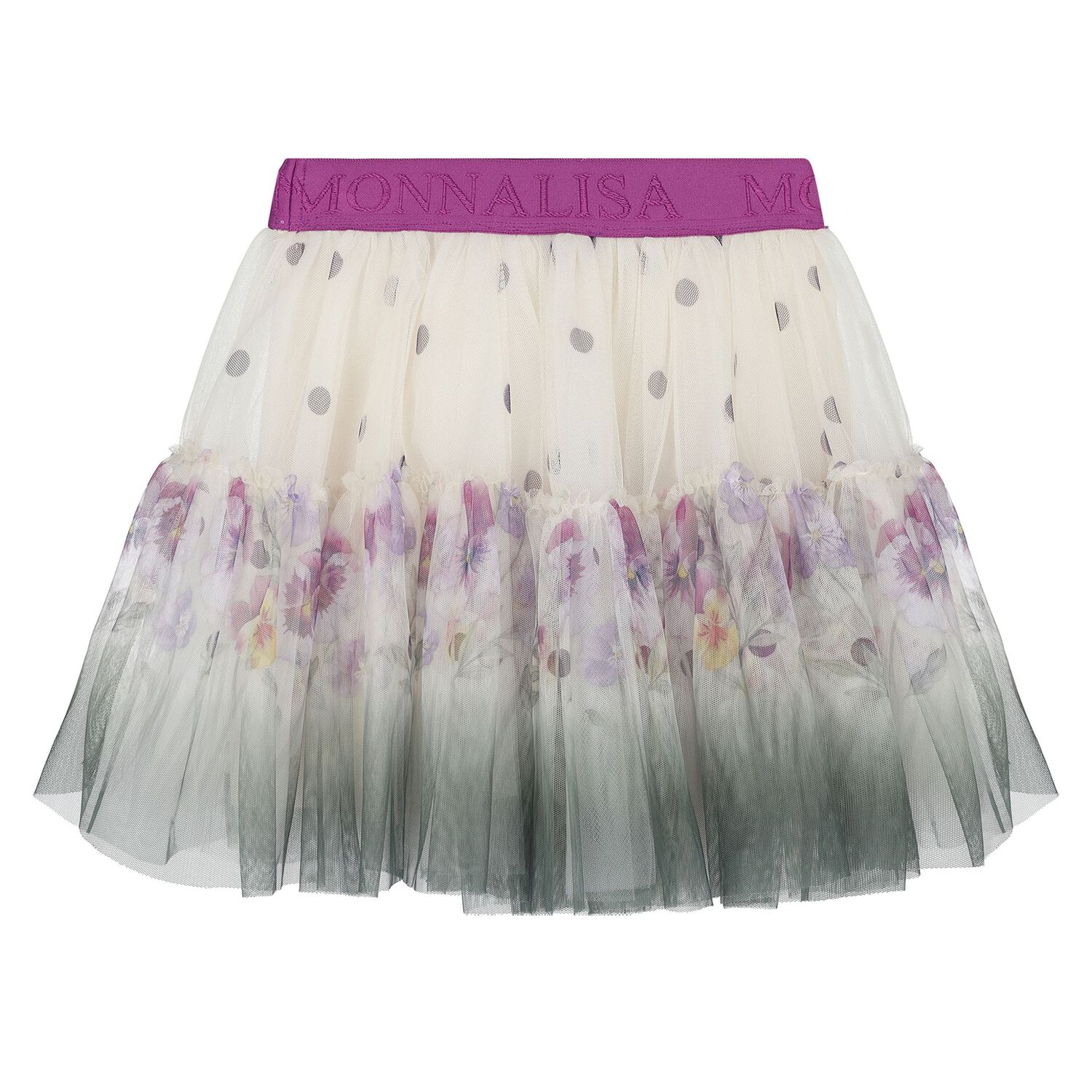 Girls Ivory & Purple Floral Logo Tulle Skirt, 1, hi-res
