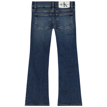 Girls Blue Logo Flared Jeans