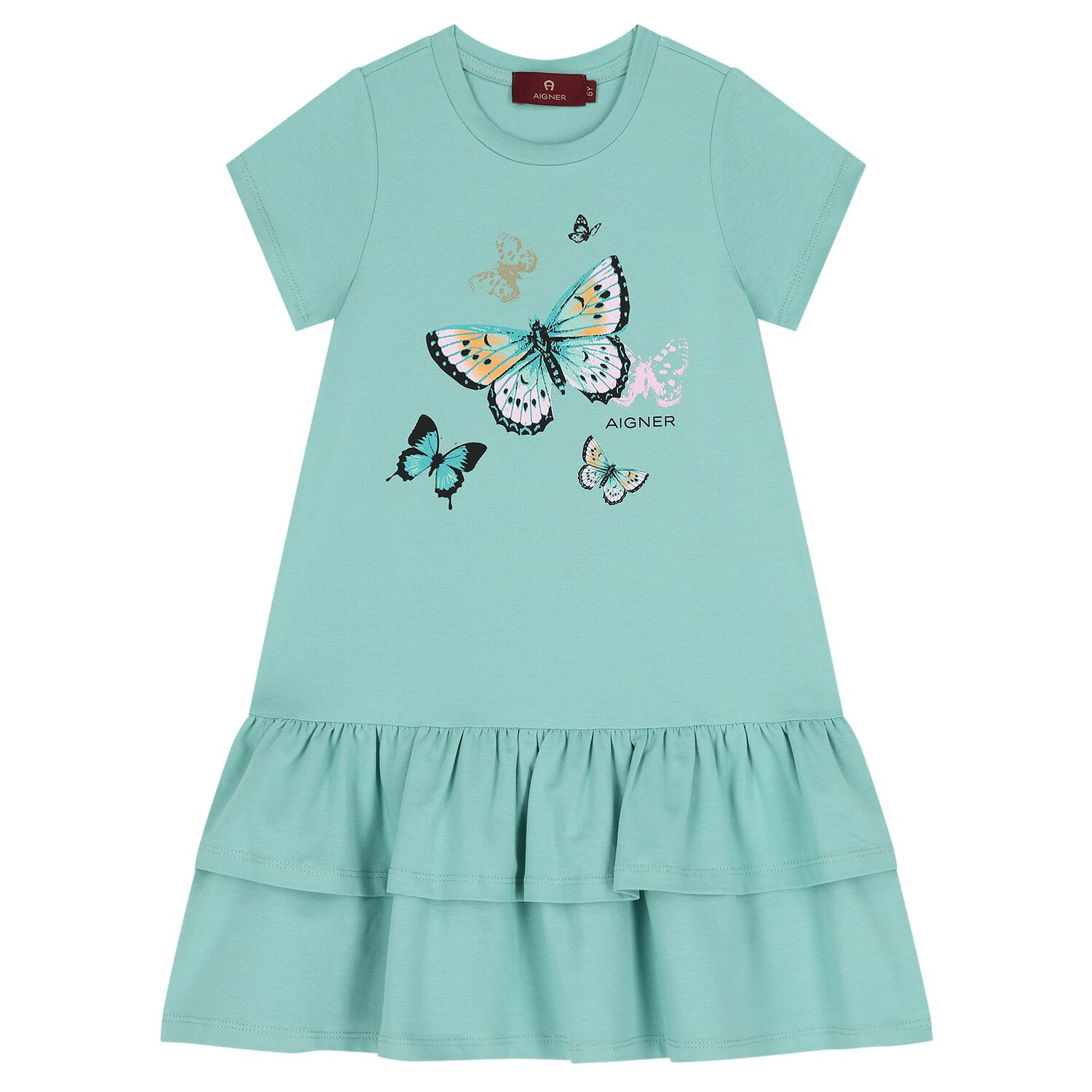 Girls Green Butterflies Logo Dress, 2, hi-res