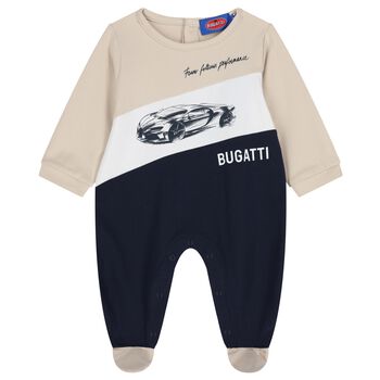 Baby Boys Beige, White & Navy Blue Logo Babygrow