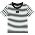 Baby Boys White & Navy Striped T-Shirt, 1, hi-res