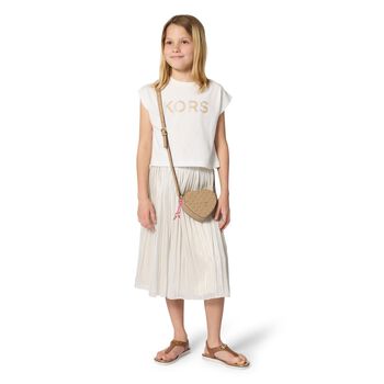 Girls Beige Heart Logo Handbag