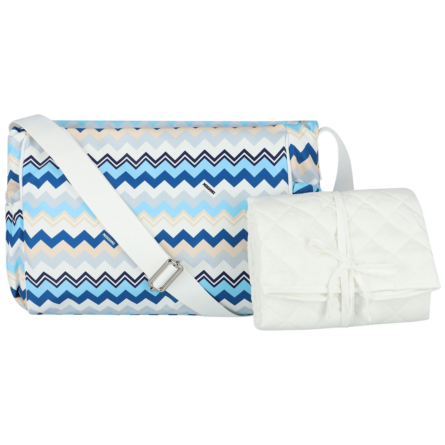 Blue & White Zigzag Baby Changing Bag, 1, hi-res image number null