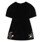 Girls Black Floral Velvet Dress, 1, hi-res