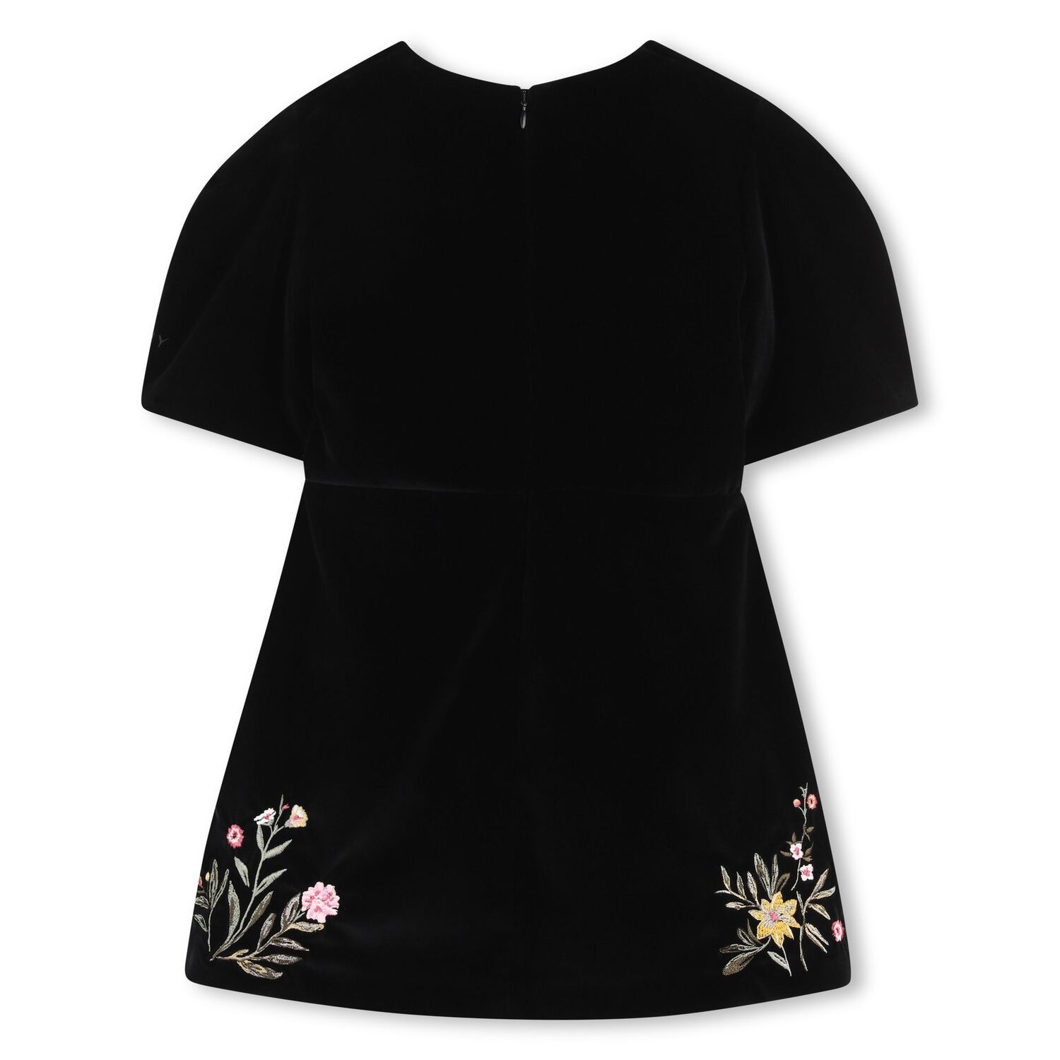 Girls Black Floral Velvet Dress, 1, hi-res
