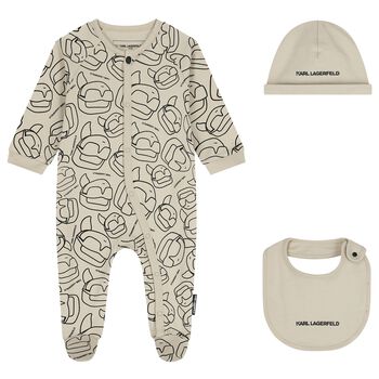 Baby Boys Beige Ikonik Karl Babygrow Gift Set