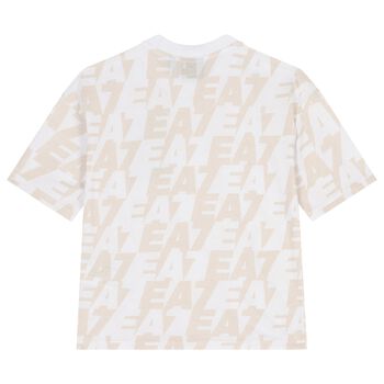Boys White & Beige Logo T-Shirt