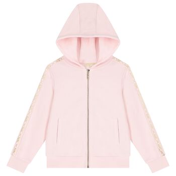 Girls Pink Logo Hooded Zip Up Top