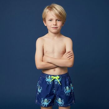 Boys Navy Blue Octopus Swim Shorts