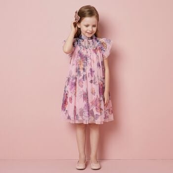 Girls Pink & Purple Floral Tulle Dress