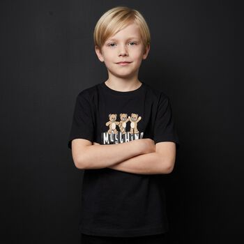 تيشيرت للأولاد أسود اللون بشعار دب تيدي