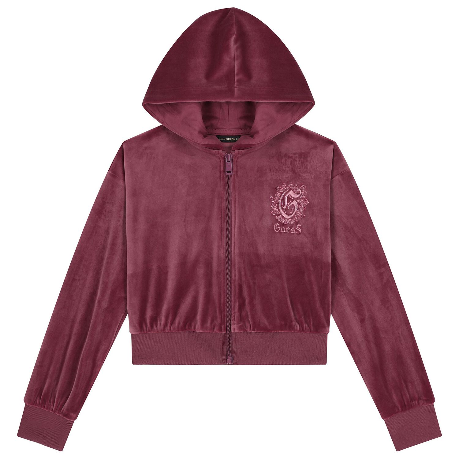 Girls Pink Logo Hooded Zip Up Top, 1, hi-res