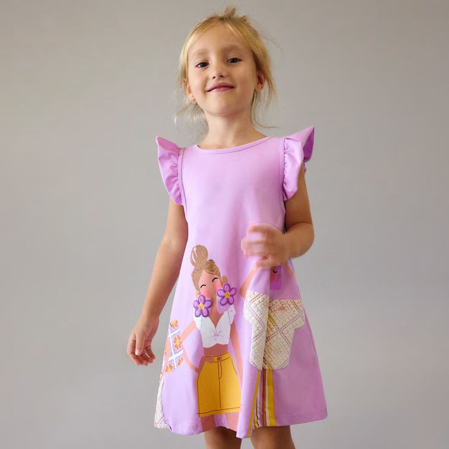 Girls Purple Ruffled Dress, 1, hi-res