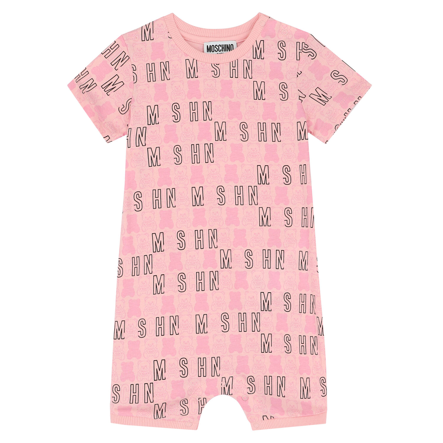 Baby Girls Pink Logo Romper, 1, hi-res