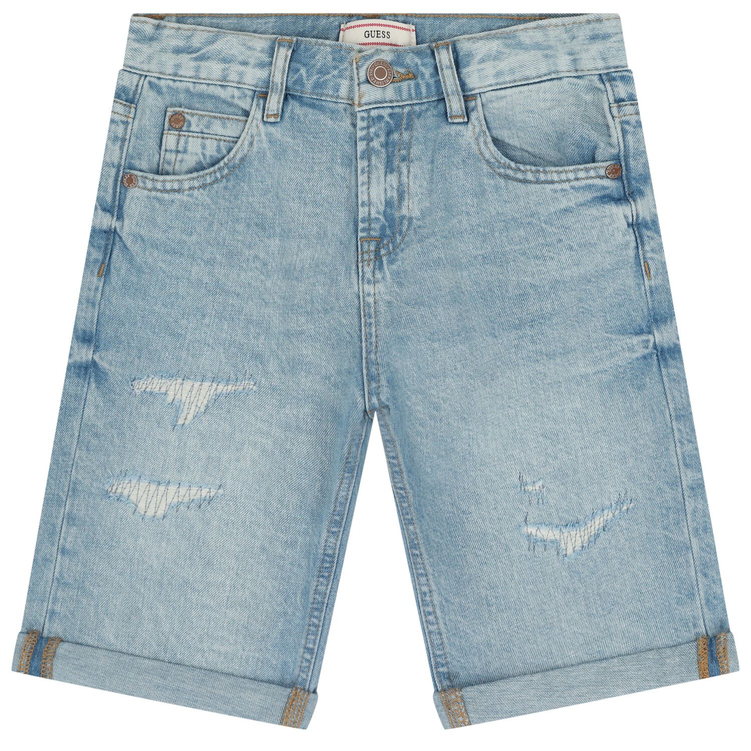 Boys Blue Denim Logo Shorts , 1, hi-res