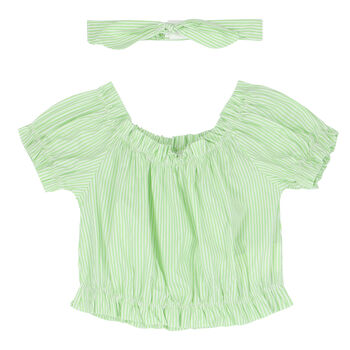 Girls Green & White Striped Top Set