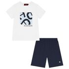 Boys White & Navy Blue Logo Pyjamas, 1, hi-res