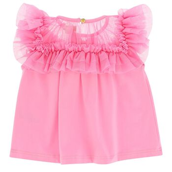 Girls Pink Tulle Ruffle Top