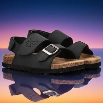 Boys Black Logo Sandals