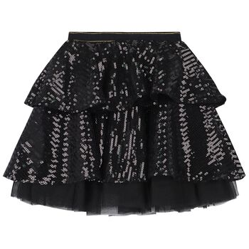 Girls Black Sequin Logo Skirt