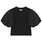 Girls Black Ribbed Top, 2, hi-res