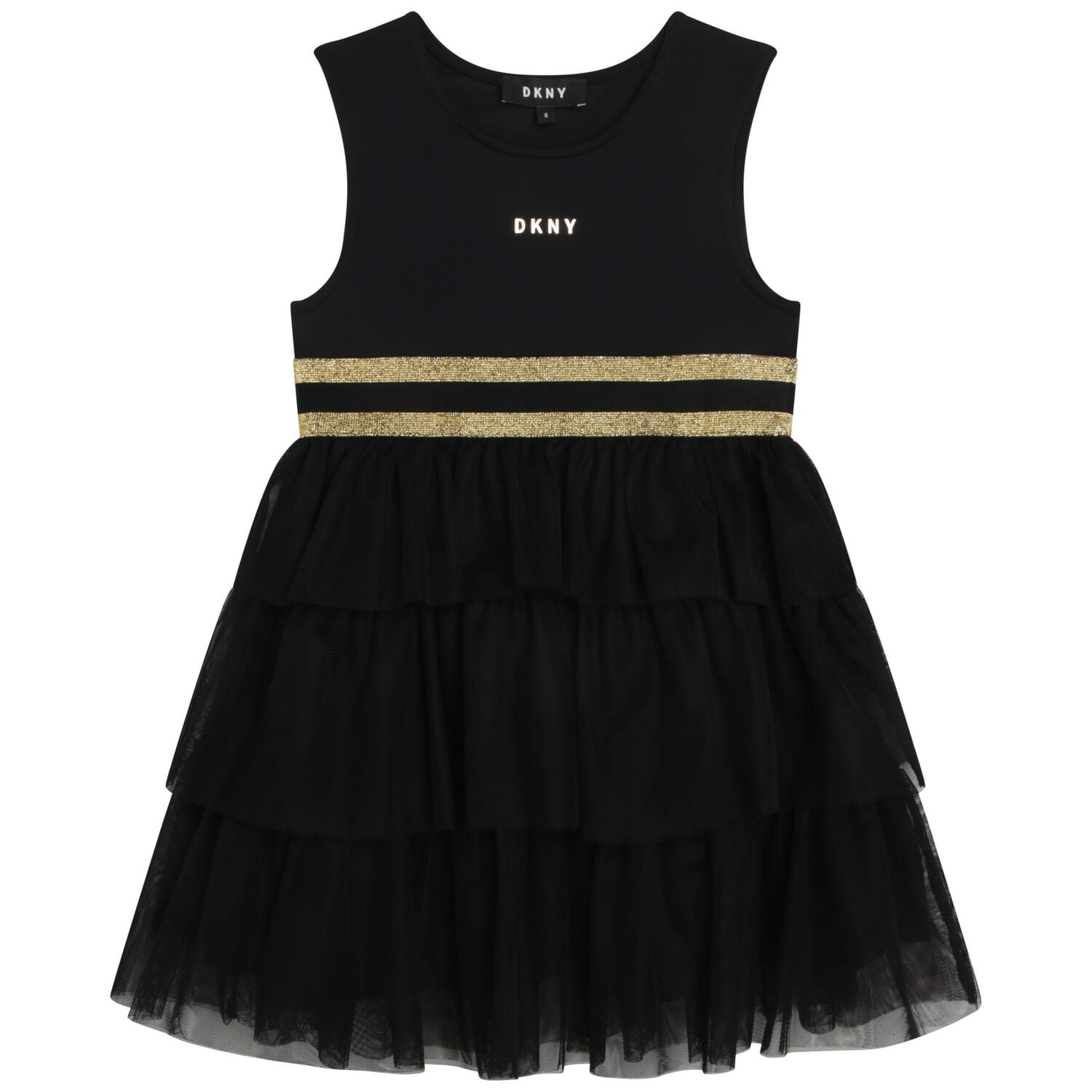 DKNY Girls Black & Gold Logo Dress | Junior Couture USA