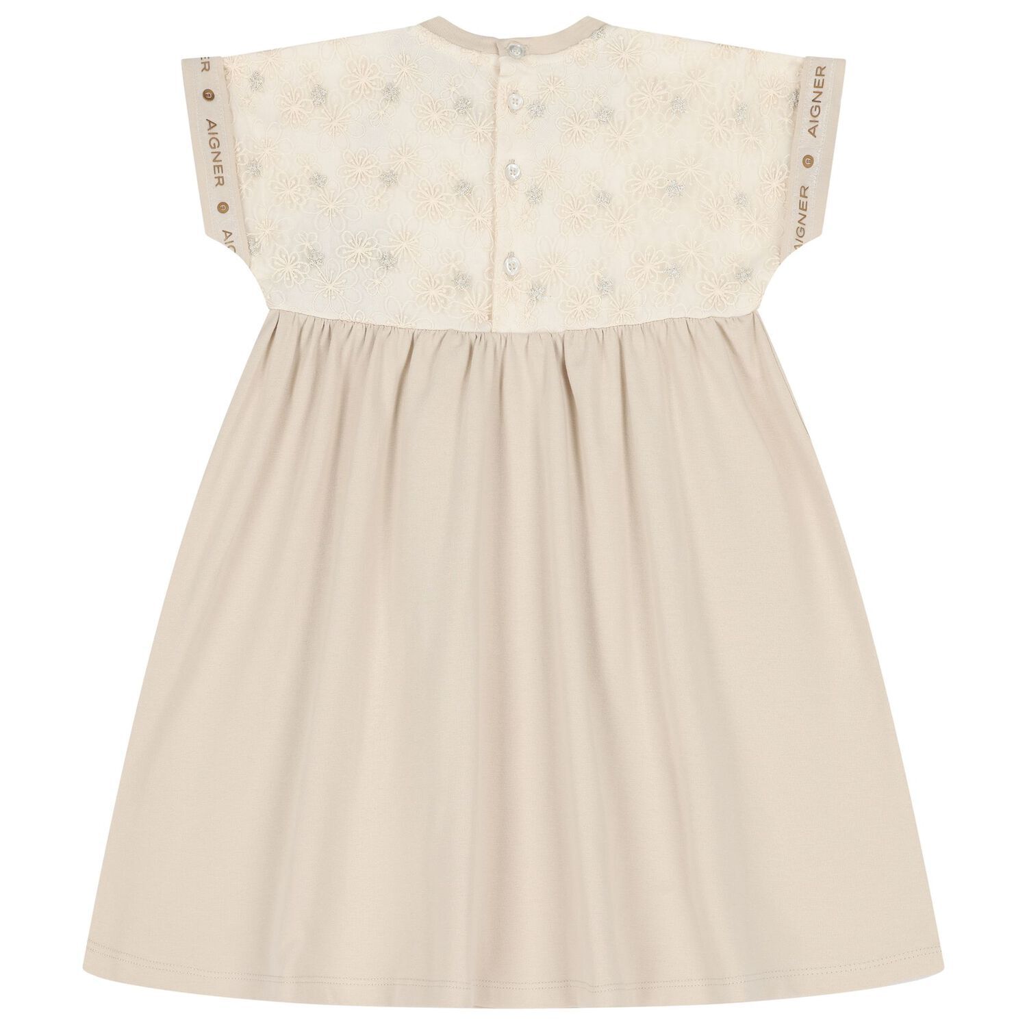 Girls Beige Embroidered Dress, 1, hi-res
