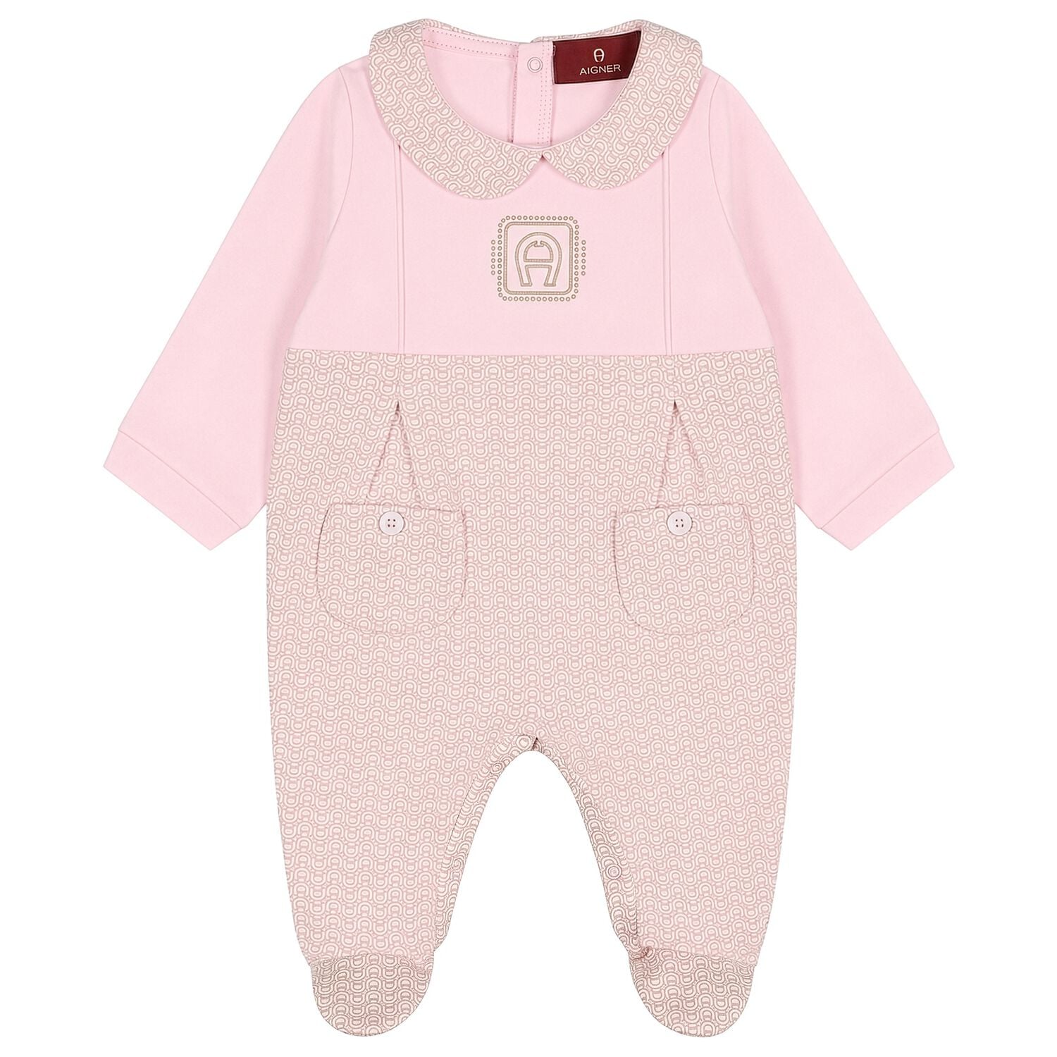 Baby Girls Pink & Gold Logo Babygrow, 2, hi-res