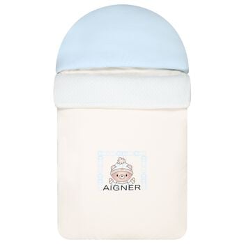 Baby Boys Ivory & Blue Teddy Bear Logo Nest