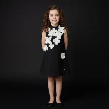 Girls Black & White Floral Dress