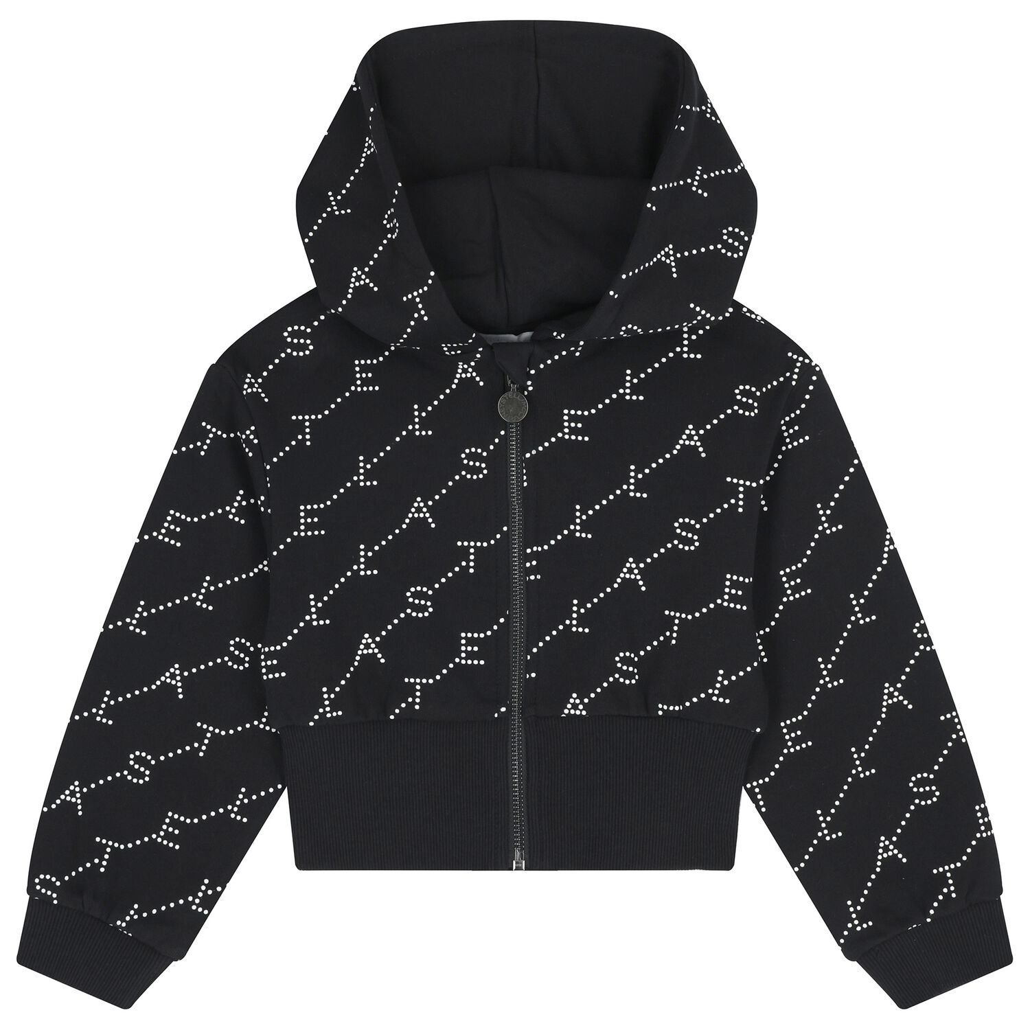 Girls Black Logo Hooded Zip Up Top, 1, hi-res