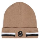 Baby Boys Beige Logo Beanie Hat, 1, hi-res