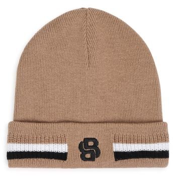 Baby Boys Beige Logo Beanie Hat