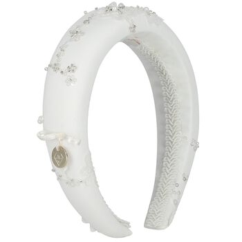 Girls White Sequin Flower Headband