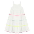 Girls White Tiered Dress, 1, hi-res
