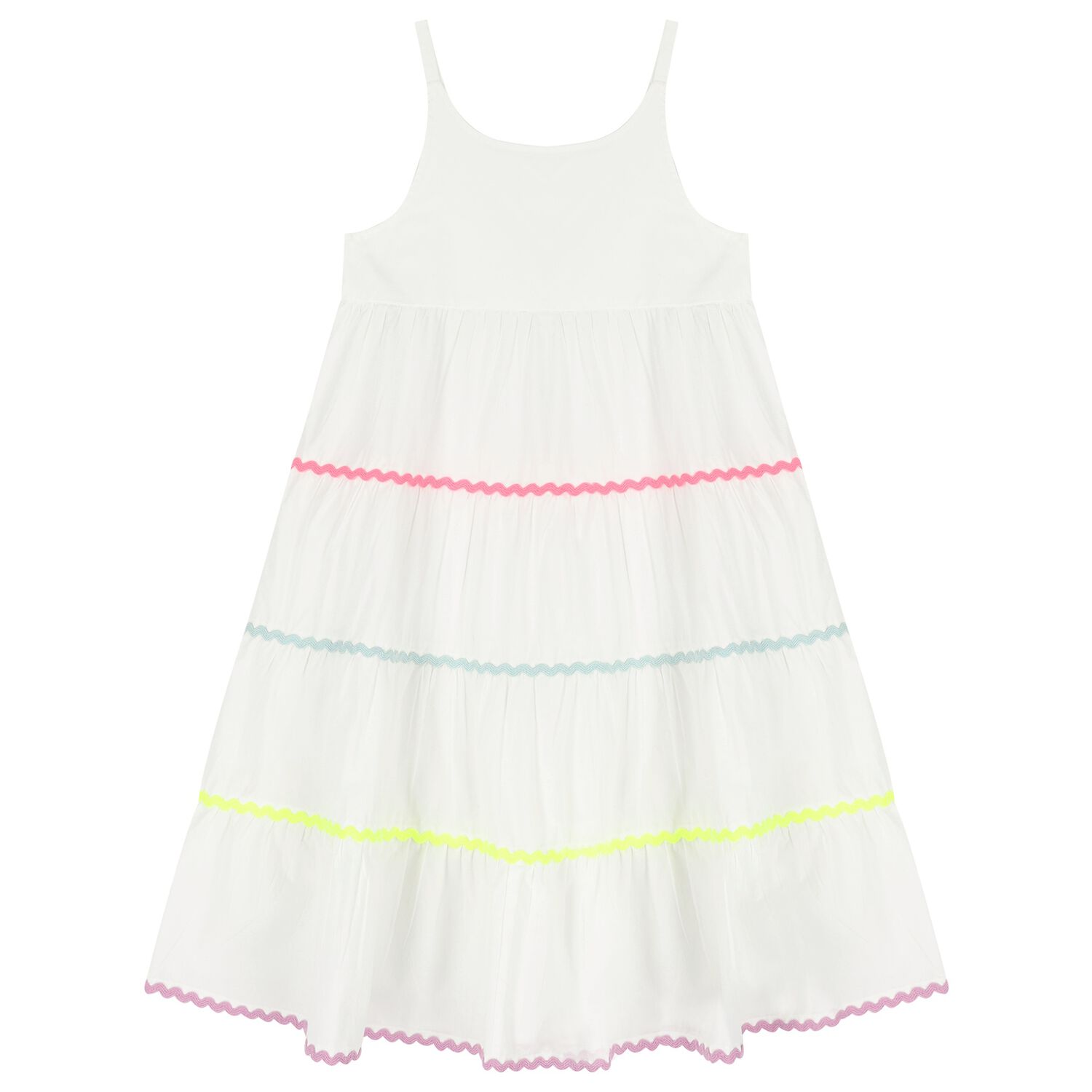 Girls White Tiered Dress, 1, hi-res
