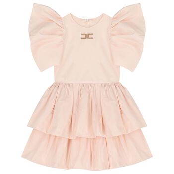 Girls Pink Logo Tiered Dress