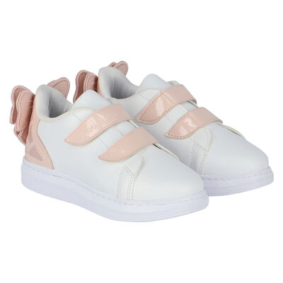 Girls White & Pink Bow Trainers